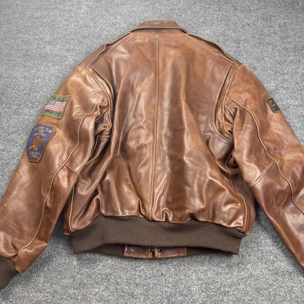 Men's CHIA Brown Leather A-2 Flight Bomber Jacket Patches‎ Southwest Airborne M